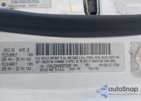 2016 Jeep Compass Sport from USA, damaged, VIN 1C4NJCBAXGD675299